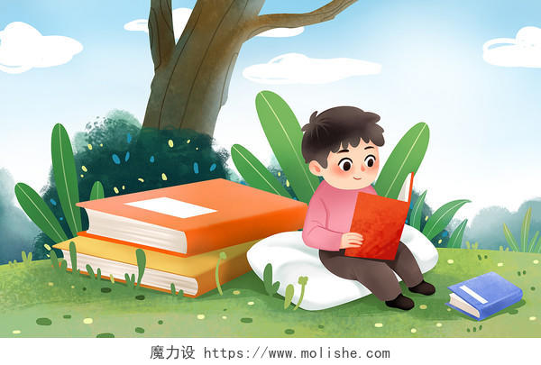 野外读书的儿童读书知识世界读书日